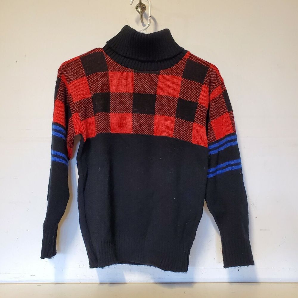 Vintage Pandora Sweater Red Buffalo Plaid Ski Snow Bunny Turtleneck Small